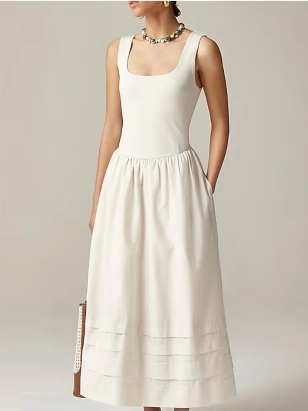 NEW J. Crew Drop Waist Mixy Cotton Poplin Skirt Cream Minimalist Maxi Dress,  XS